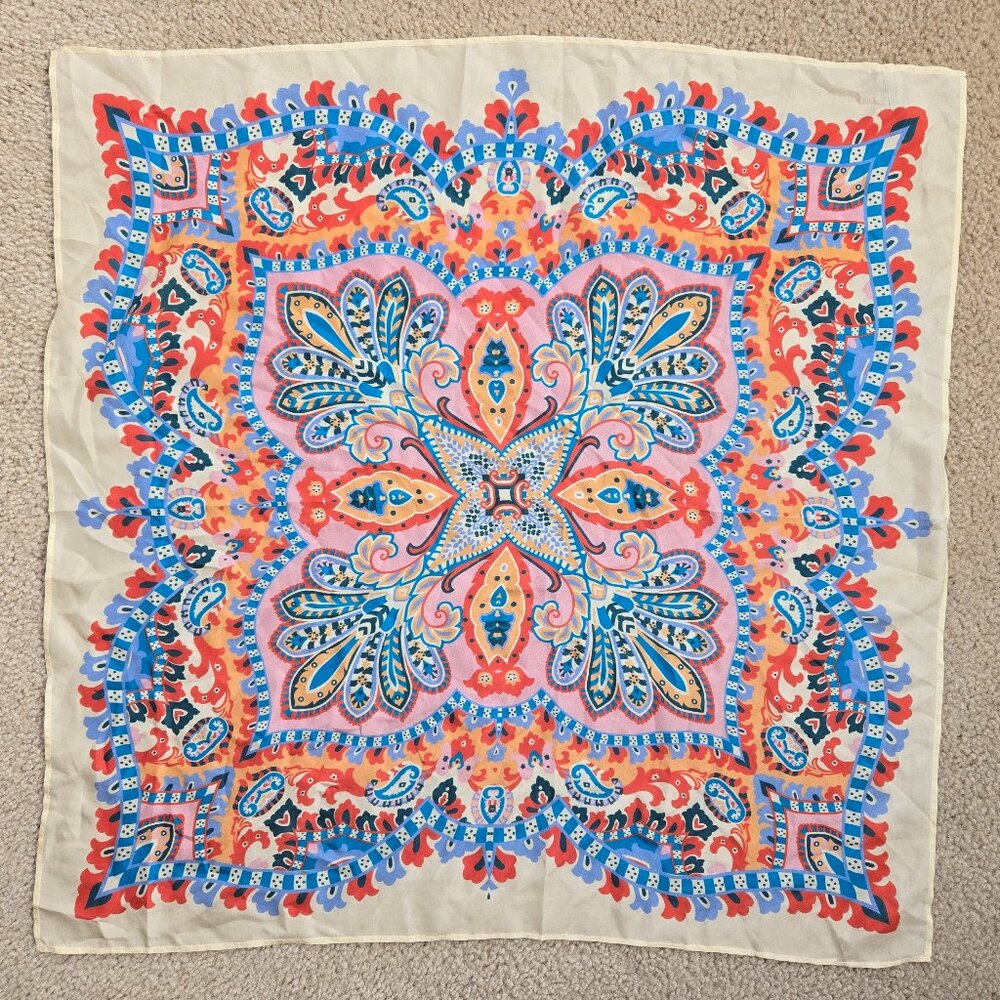 100% Silk Scarf Boho Floral Medallian